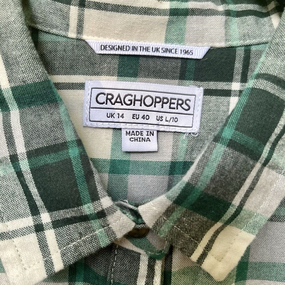 Craghoppers Green White Plaid Flannel Shirt Womens L Gorp Outdoor Cabin Western - Picture 6 of 8
